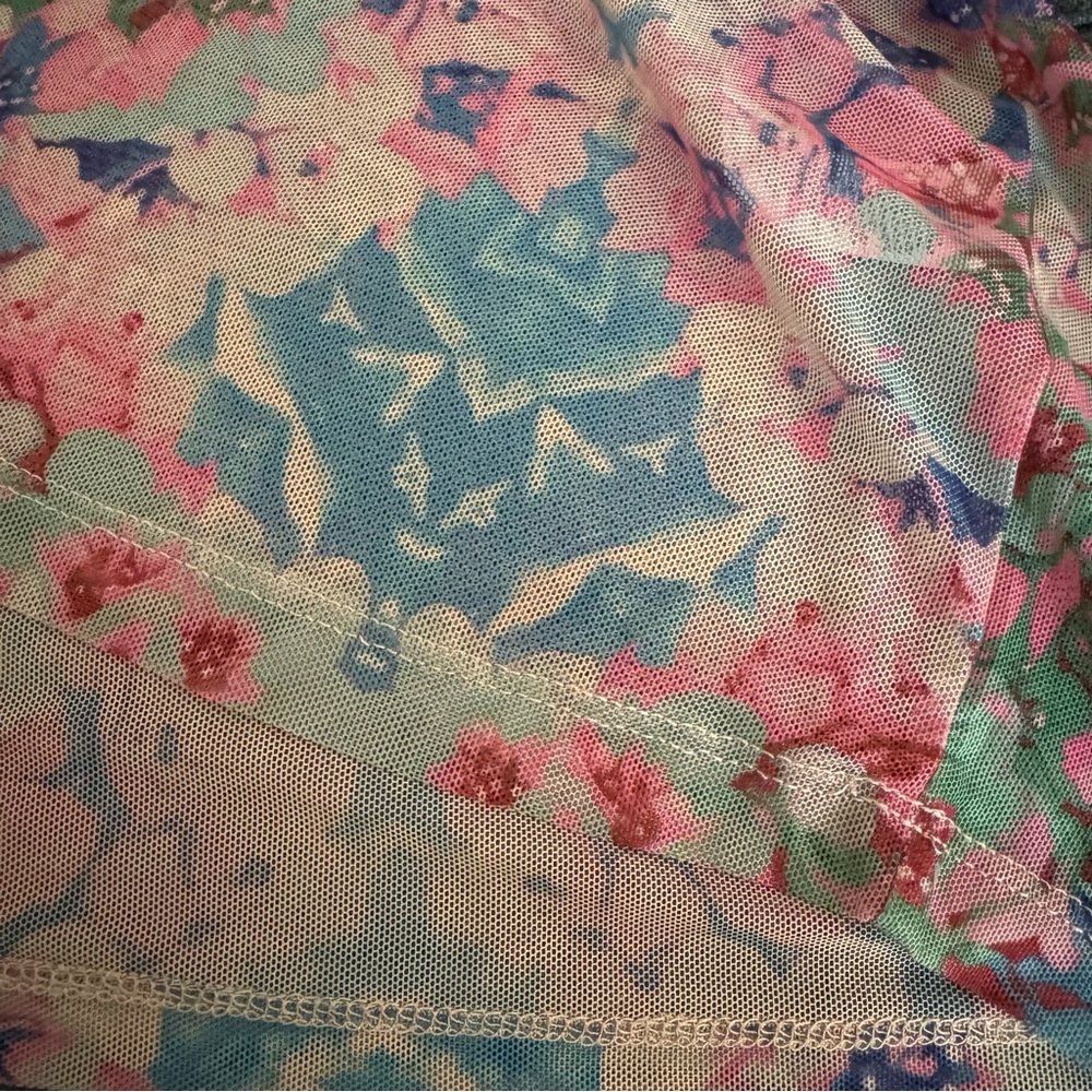 Porridge Multicolored Floral Short Sleeve Mesh Top, S - Picture 5 of 8